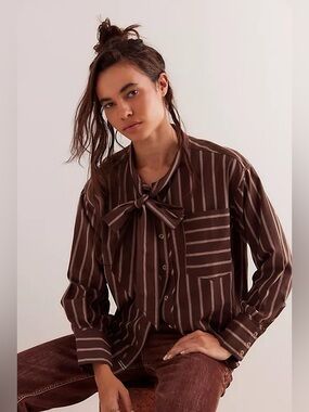 We The Free Tied With A Bow Shirt NWT Medium Stripe Cotton Button Up Top
